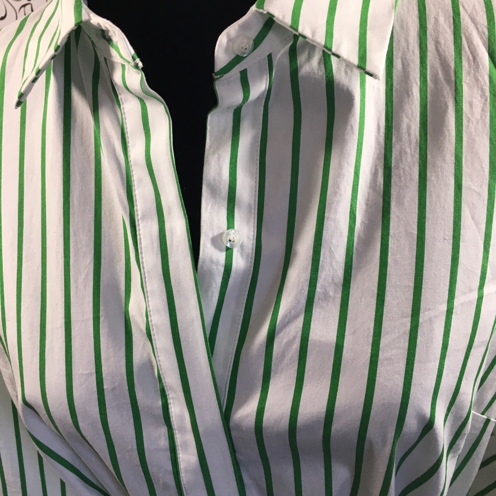 1901 Green/ White Stripe Shirt Dress - Picture 5 of 7